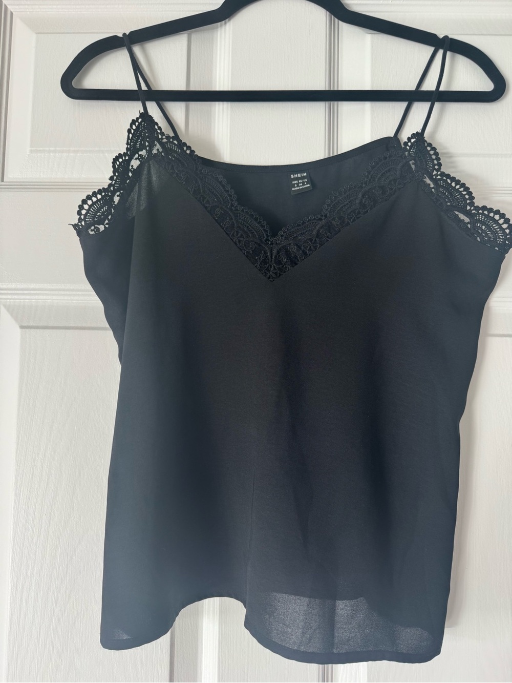 SHEIN Black Lace-Trim Spaghetti Strap Cami